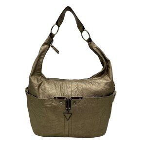 Bueno Metallic Silver/Champagne Leather Hobo-Style Shoulder Bag